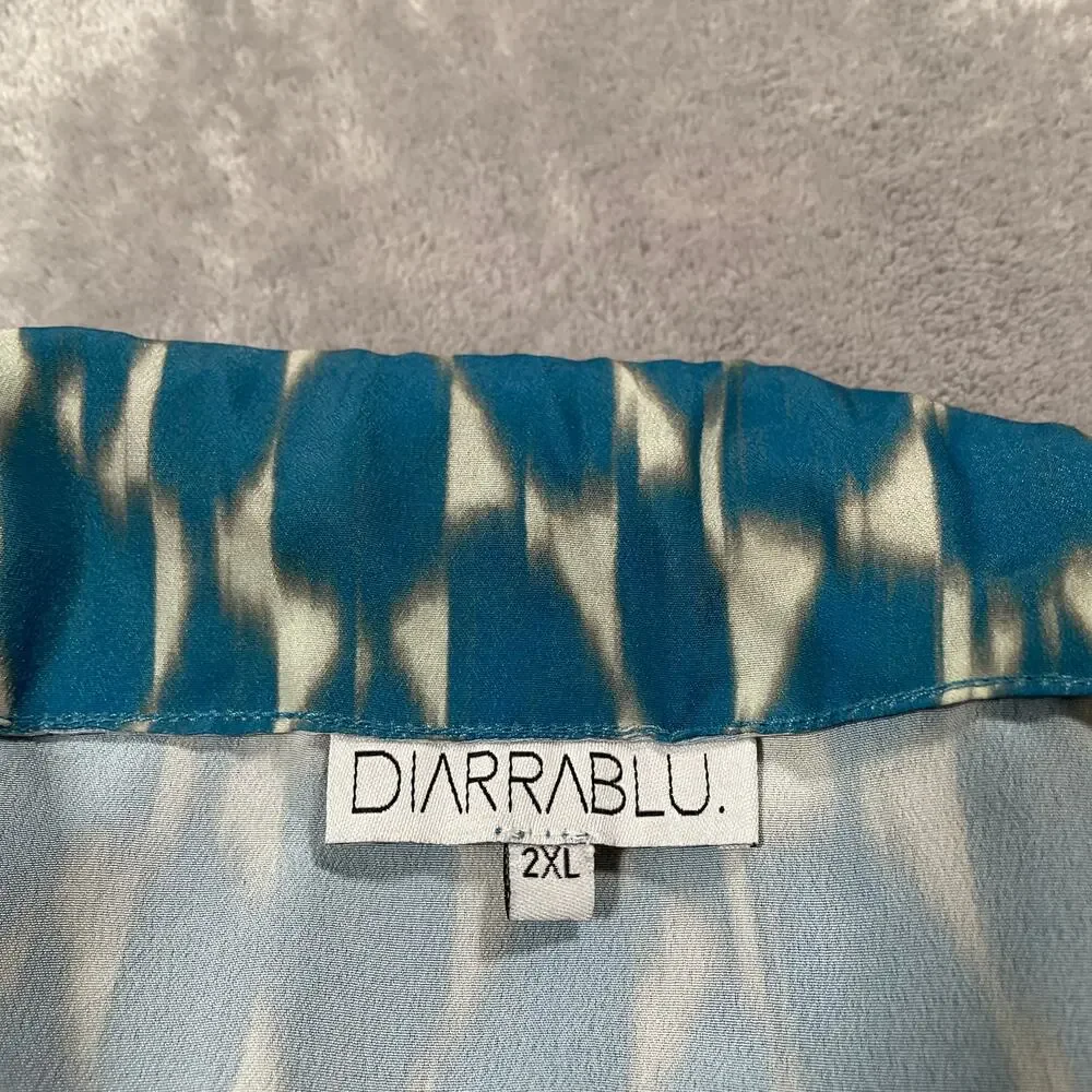Diarrablu Gnoor Dress 2XL Blue Ikat Geometric Flowy Resort Maxi Vacation Flounce - Picture 3 of 11